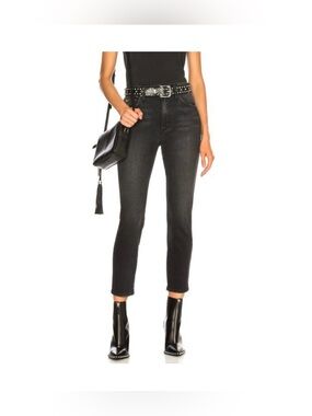AMO, women’s High-Rise Black Slim Crop distressed, Size 26